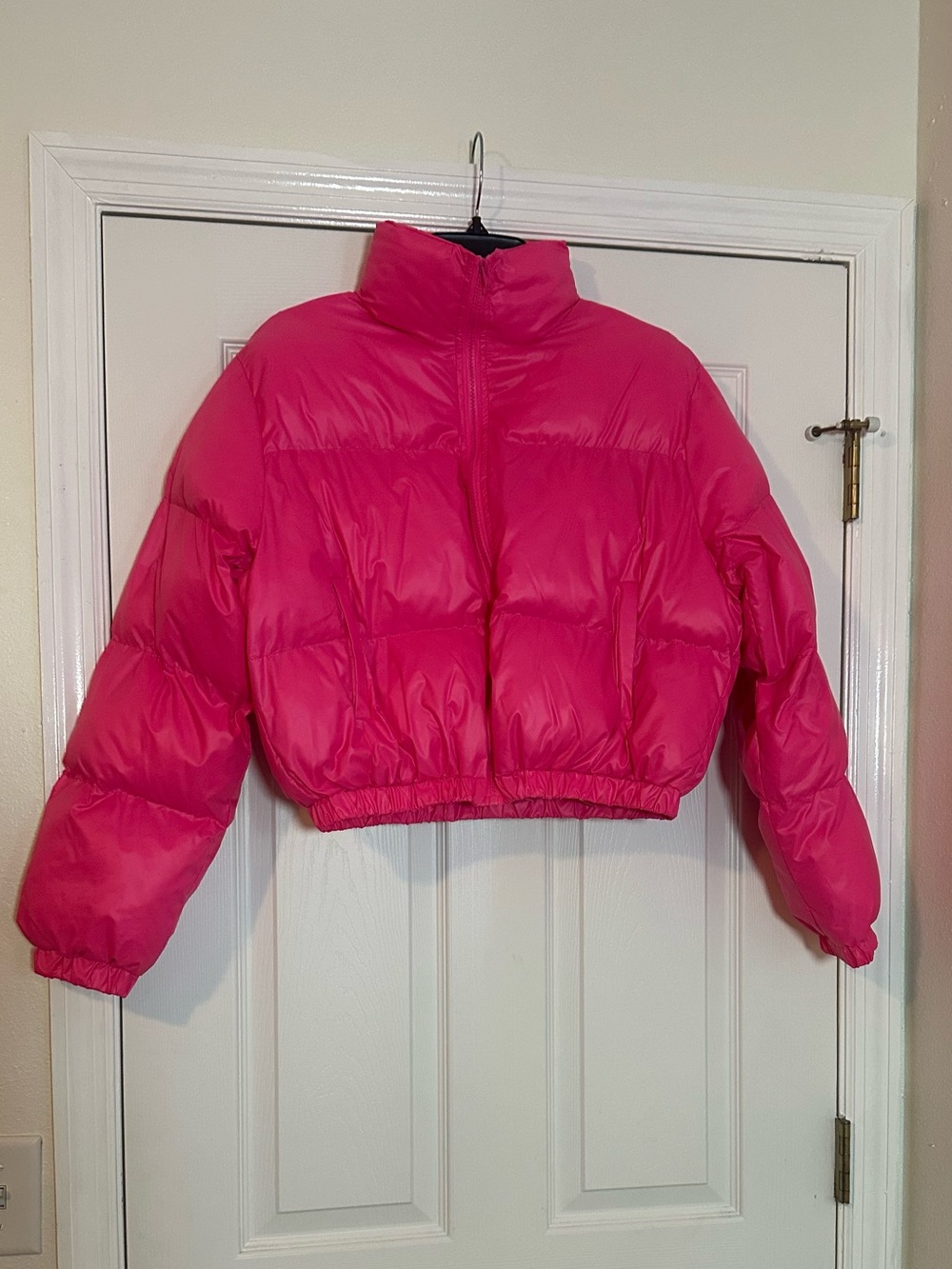 Cropped Hot Pink Puffer Jacket
